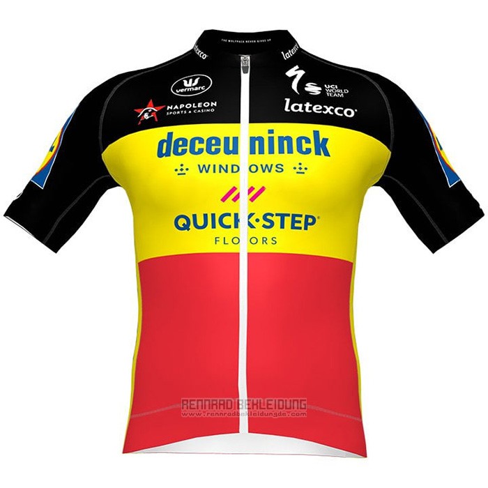 2021 Fahrradbekleidung Deceuninck Quick Step Shwarz Gelb Rot Trikot Kurzarm und Tragerhose